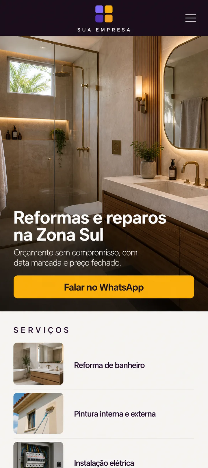Site de Sua Empresa aberto no celular