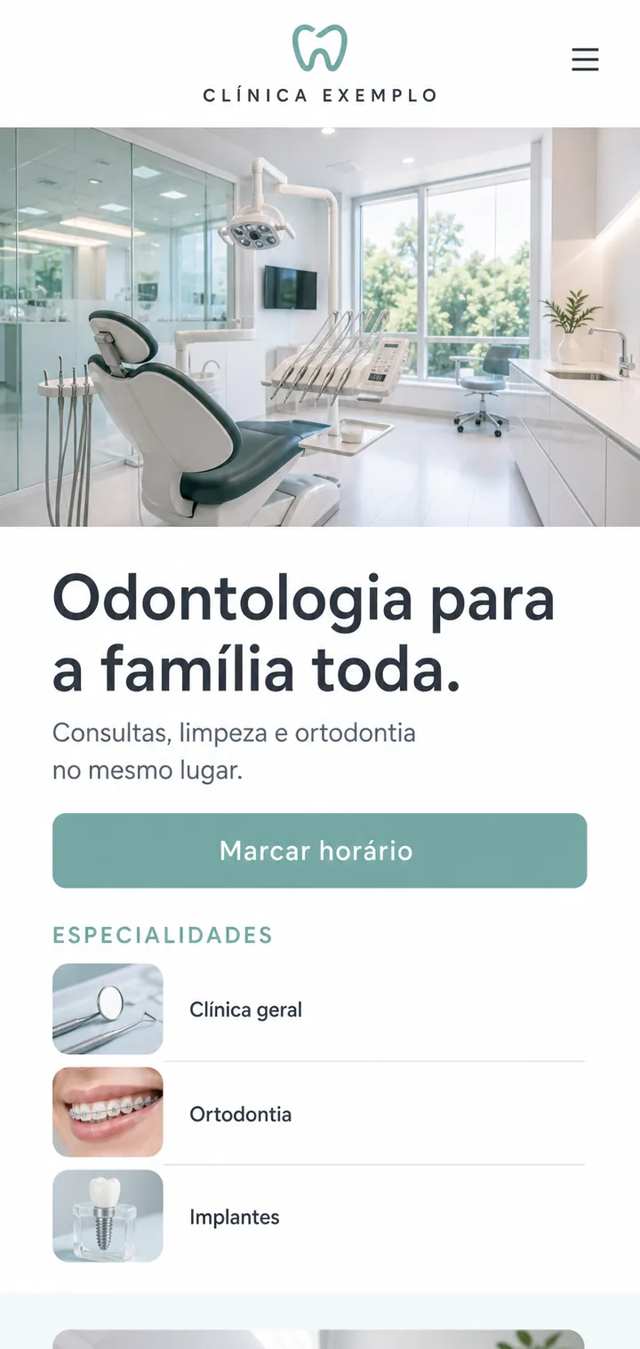 Site de Clínica Exemplo aberto no celular