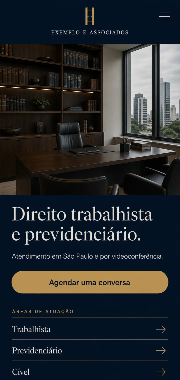 Site de Exemplo & Associados aberto no celular